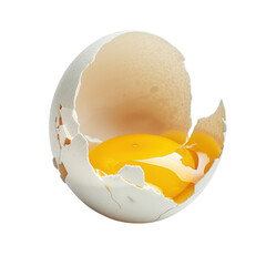 Cracked eggshell reveals bright yellow yolk inside, symbolizing new beginnings and freshness. This captures essence of potential and nourishment