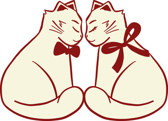 Cuddling Cats With Bow Tie And Ribbon