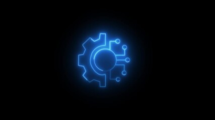 glowing neon integration icon isolated on black background. HD video motion graphic animation.Animation of glowing neon Digital transformation gear icon concept isolated
