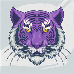 Retro illustration of purple tiger t shirt design, vector graphic, typographic poster or tshirts street wear and Urban style