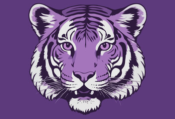 Retro illustration of purple tiger t shirt design, vector graphic, typographic poster or tshirts street wear and Urban style