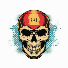 skull illustration with pixel style and retro poster t shirt design, vector graphic, typographic poster or tshirts street wear and Urban style