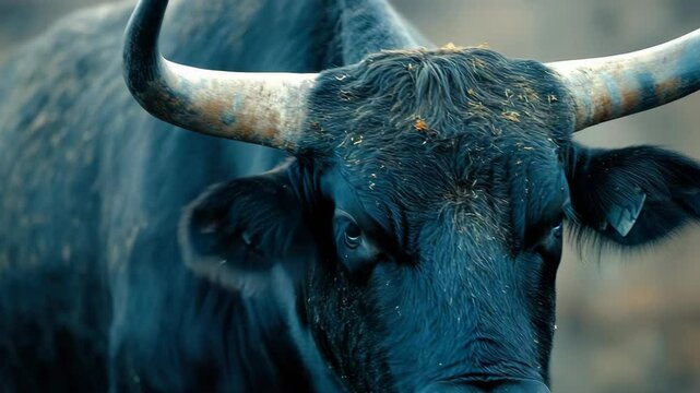 A close up of a bull 's head