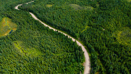 Bird's-eye view of a dirt road crossing the boreal forest © Martin