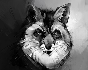 A portrait  fox drawn in a monochrom