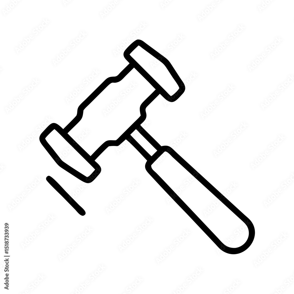 Poster a simple line drawing of a mallet tool with a striking motion line on a white background image style