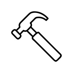 Simple graphic showing a black outline of a hammer with a handle and head on a white background