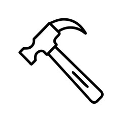 A simple graphic of a claw hammer with a wooden handle and a black outline on a white background