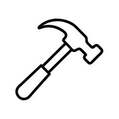 A simple graphic showing a claw hammer with a black outline on a white background design element tool