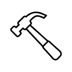 A simple graphic depiction of a claw hammer with a black outline on a white background tool design