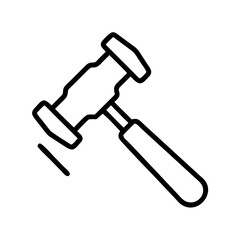 A simple line drawing of a mallet tool with a striking motion line on a white background image style