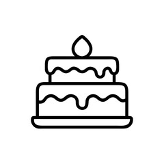 A two tiered dessert with frosting and a single topping element presented in a simple line drawing style