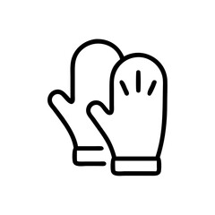 Two mittens shown in a simple line drawing style with one mitten decorated with small lines