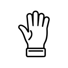 Outlined hand with fingers extended showing a stop or high five gesture in a simple graphic style