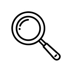 A simple graphic of a magnifying glass with a round lens and a short handle on a white background