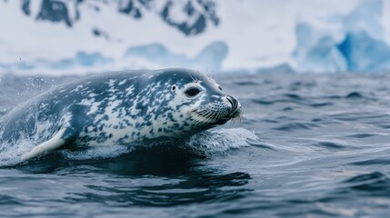 Naklejka premium Close-up view of a Weddell seal emerging from the water.