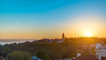 Sunrise at the Istanbul from top with Bosphorus Bridge and Topkapi Palace Museum timelapse - Istanbul - Turkey