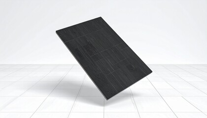 Black Slab Floating Above White Tile Floor