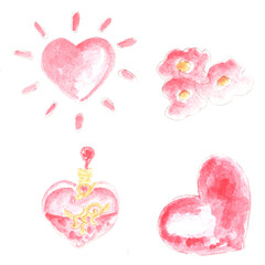 Heart, love, emotion. Watercolor set illustration, hand drawn modern freehand new