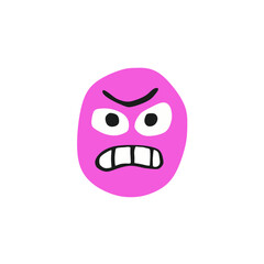 Angry Purple Emoji Face with Bared Teeth in Bold Flat Vector Style for Chat Stickers, Emotion UI Icons, and Teen Messaging Apps on Transparent Background