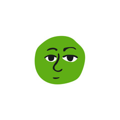 Fototapeta premium Green Skeptical Emoji Face with Side-Eyes in Minimalist Flat Vector Style for Sarcastic UI Stickers, Teen Messaging Packs, and Social App Reactions