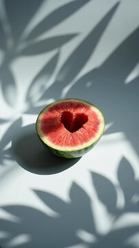 Watermelon Half with Heart-Shaped Core, Leaf Shadows
