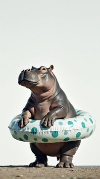 Pygmy Hippopotamus in Inflatable Ring, Summer Concept