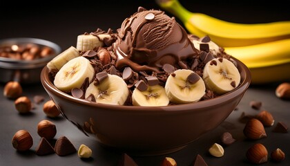 Schoko-Banane-Bowl mit Schokoladeneis & Haselnüssen