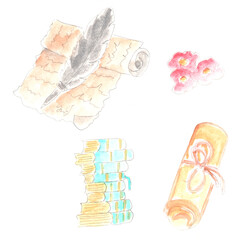 Documents, papers. Watercolor set illustration, hand drawn modern freehand new