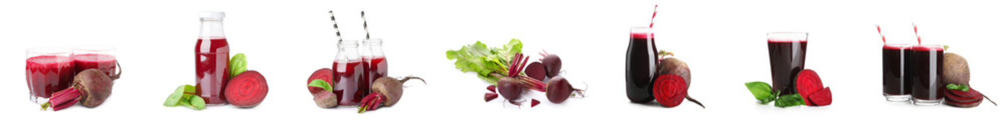 Set of healthy beet juice on white background