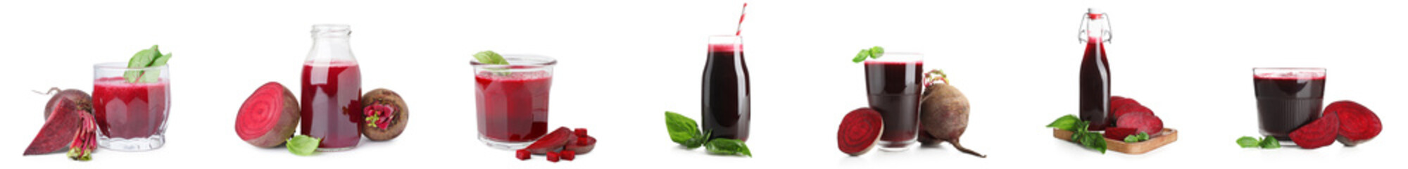 Set of healthy beet juice on white background