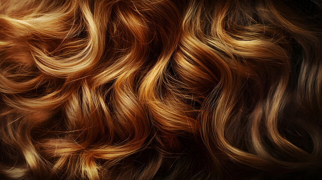 textura de cabello chino ondulado en movimiento color rubio cobrizo modelo de cabello para salon de belleza 