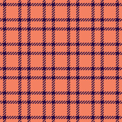 Vibrant plaid pattern in coral and navy. Seamless tartan design ideal for textile, fashion, or graphic backgrounds. Adds warmth and style to any project.