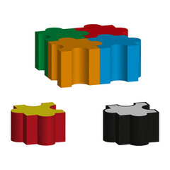 Puzzle block form. Three dimensional icon. Color shape vector. Bright toy element.