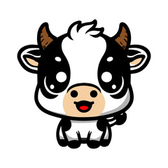 Funny, cute cow cartoon animal illustration isolated on white