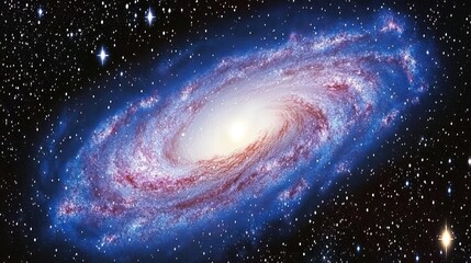 Spiral galaxy in deep space, vibrant colors, swirling patterns