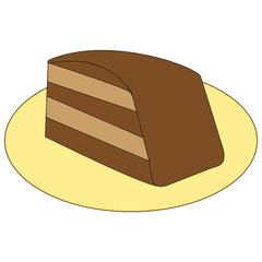 Chocolate cake slice. Layered brown dessert. Sweet pastry vector. Delicious treat piece.