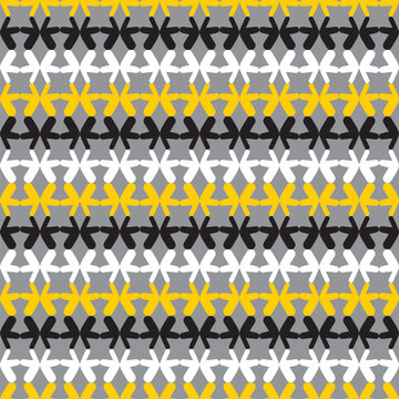 Doodle abstract pattern vector design. White, black and yellow butterfly seamless background illustration over gray.