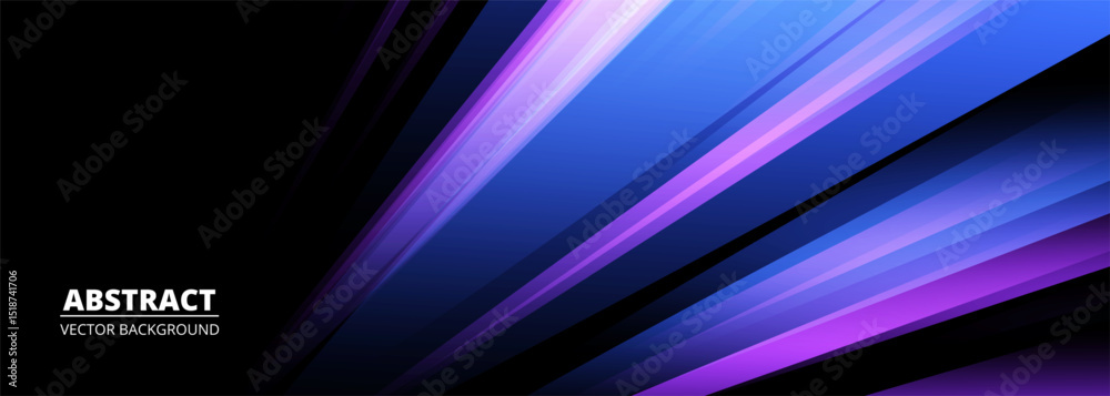 Poster black wide modern abstract technology background with glowing high-speed and movement blue and purpl