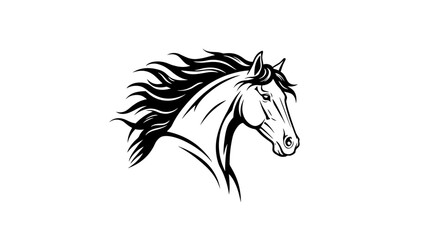 Majestic Horse Head Profile Black and White Line Art Illustration