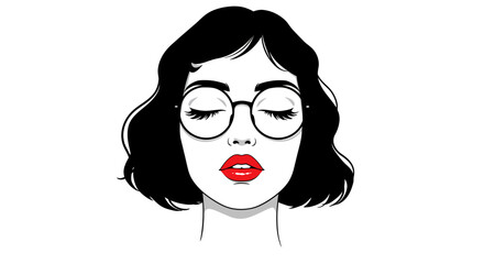 Vector Illustration of a Woman with Glasses and Red Lips