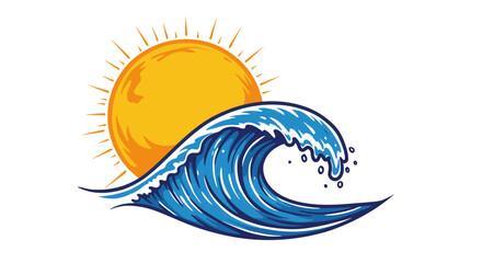 Cartoon Illustration of a Wave and Sun