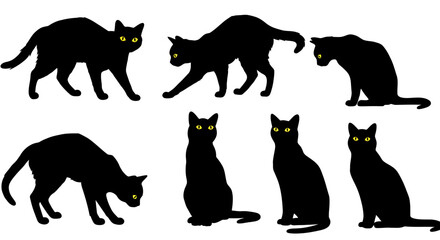 Collection of Black Cat Silhouettes in Various Poses