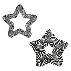 Patterned star icon. Striped five point figure. Vector outlined symbol. Optical line shape.