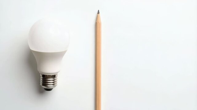 Light bulb and pencil against white background representing bright ideas and concepts, creative thinking, and education