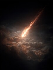 Obraz premium Fiery celestial body hurtling through a cloudy sky.