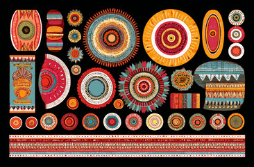 Obraz premium Vibrant African Inspired Geometric Patterns and Symbols Design Elements Collection