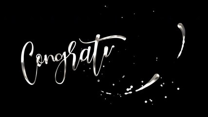 Silver congratulations on a black background suitable for greeting, celebrating achievements and milestones in a sleek and elegant way. Ideal for graduation or promotions.