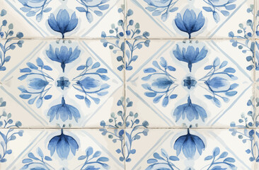 Elegant Blue and White Floral Tile Seamless Pattern