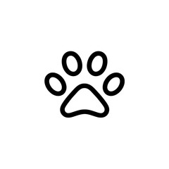 Simple black outline icon of a pet paw print representing animals, pets, or wildlife tracking
